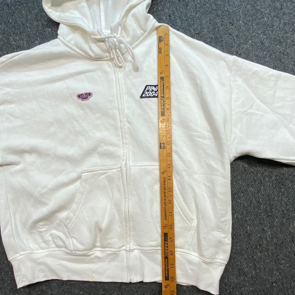 Victoria Secret PINK Zip Hoodie Sz M Womens White‎ Y2K Graphic Logo Sweatshirt - Picture 12 of 14